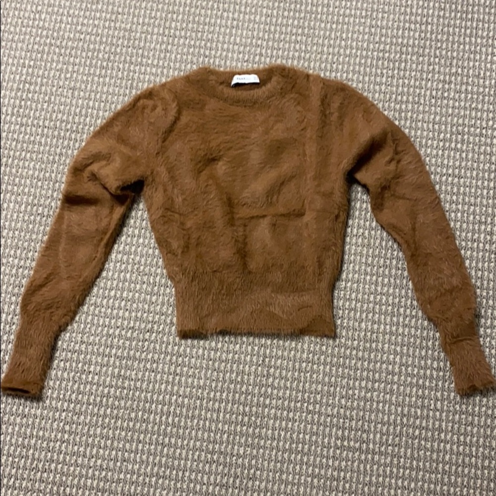 Zara fuzzy light brown knit sweater